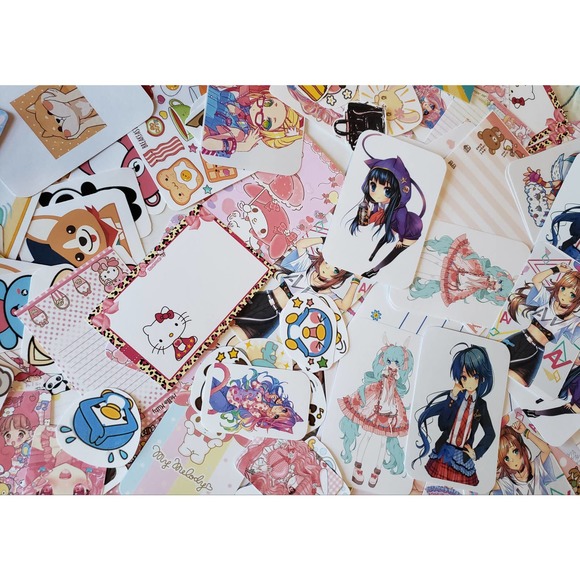 Kawaii stationery grab bag assorted with stickers,Postcards,Note papers 100 Pcs. - Picture 2 of 6